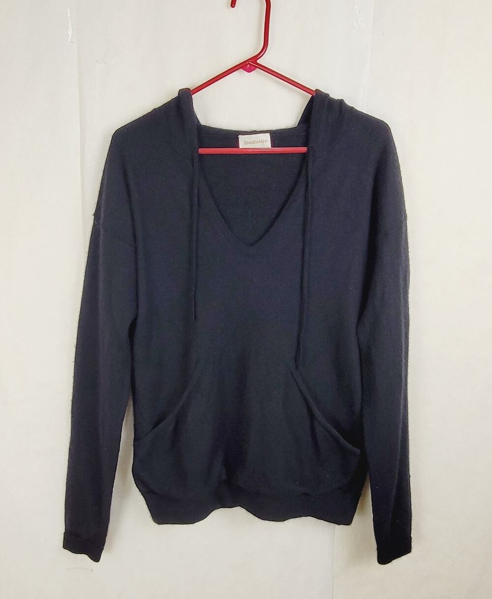 Zimmerman black cashmere vneck hooded sweater Size 10 Luxe Designer Cozycore